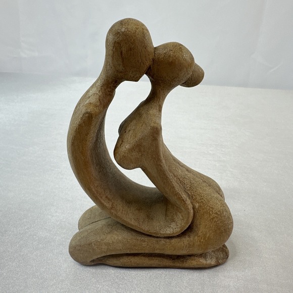 The Unbranded Brand Other - Decorative Carved Wood Nude Woman Man Kissing Love Wooden Statue Sculpture